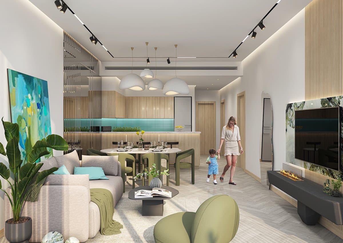 Interior view of a DAMAC Lagoon Views two bedroom apartment